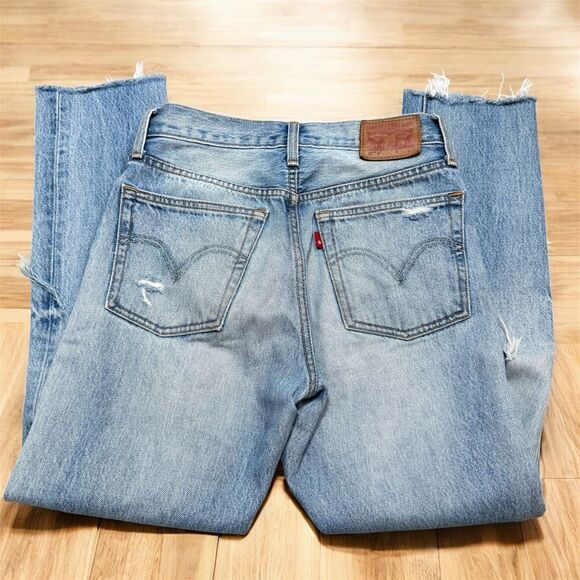 Levi’s 501 Straight Leg Blue Denim Jeans Distressed 25” - Picture 3 of 8